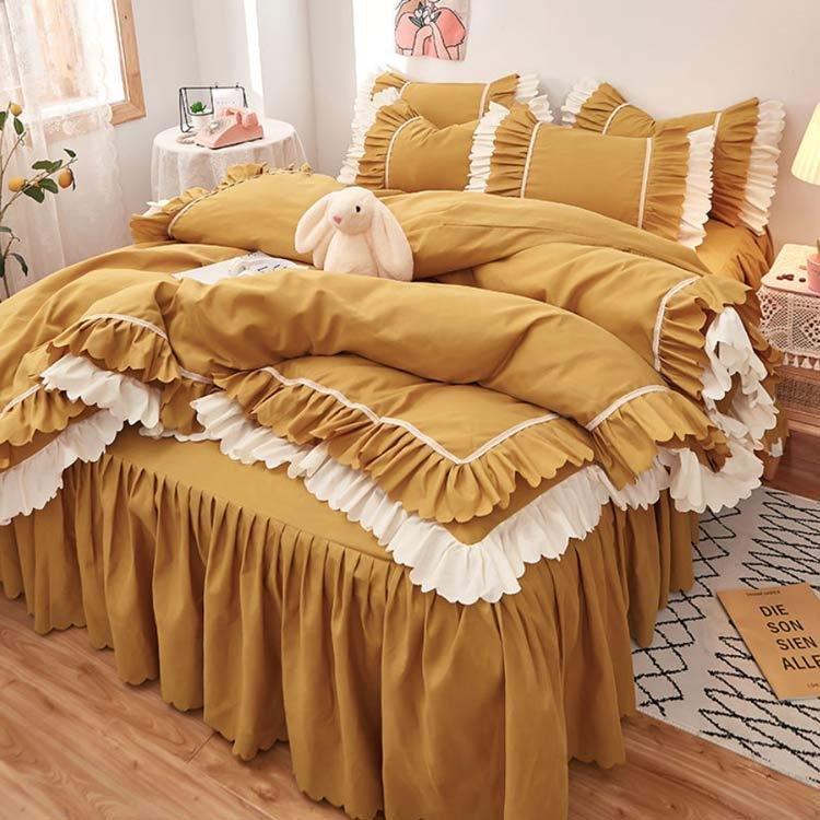 ダブルかわいい可愛いフリル付きセミダブルセット子どもフリル韓国布団カバー可愛いシングルロングベッドスカート子供北欧おし  