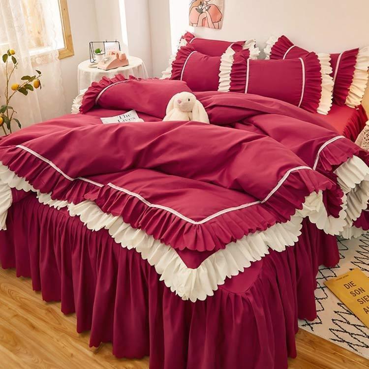 ダブルかわいい可愛いフリル付きセミダブルセット子どもフリル韓国布団カバー可愛いシングルロングベッドスカート子供北欧おし  