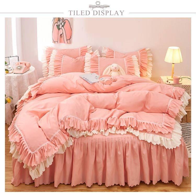 ダブルかわいい可愛いフリル付きセミダブルセット子どもフリル韓国布団カバー可愛いシングルロングベッドスカート子供北欧おし  