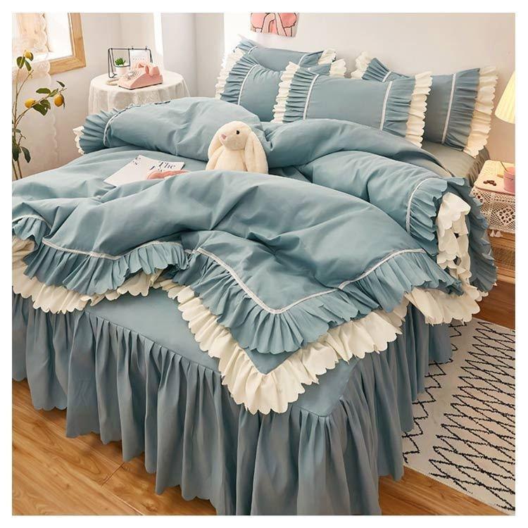 ダブルかわいい可愛いフリル付きセミダブルセット子どもフリル韓国布団カバー可愛いシングルロングベッドスカート子供北欧おし  