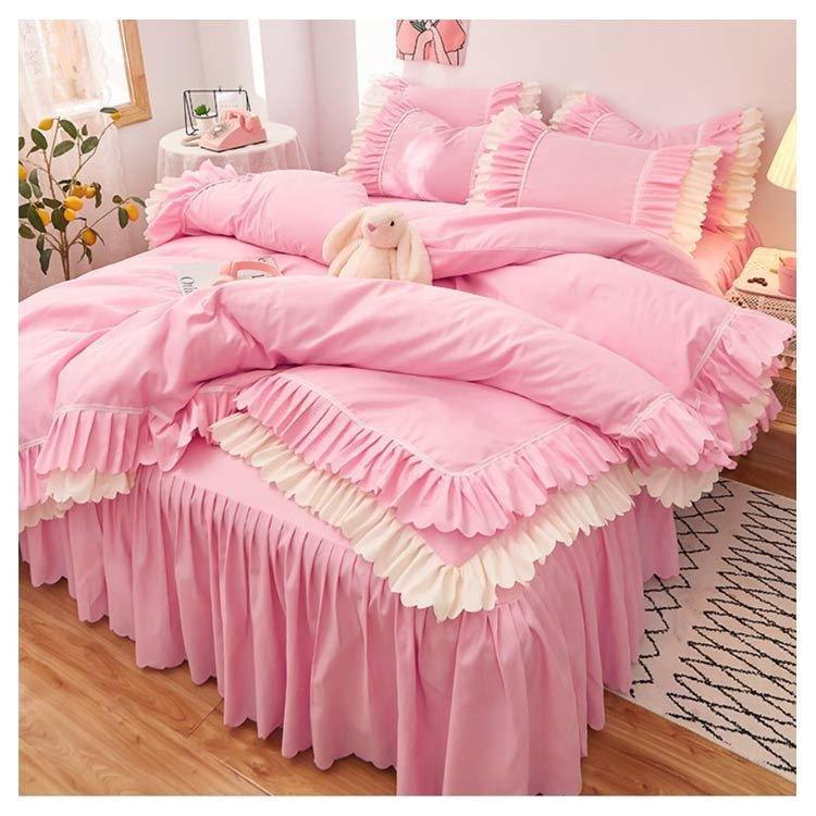 ダブルかわいい可愛いフリル付きセミダブルセット子どもフリル韓国布団カバー可愛いシングルロングベッドスカート子供北欧おし  