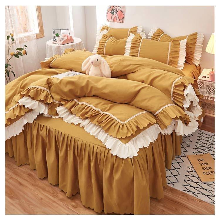 ダブルかわいい可愛いフリル付きセミダブルセット子どもフリル韓国布団カバー可愛いシングルロングベッドスカート子供北欧おし  