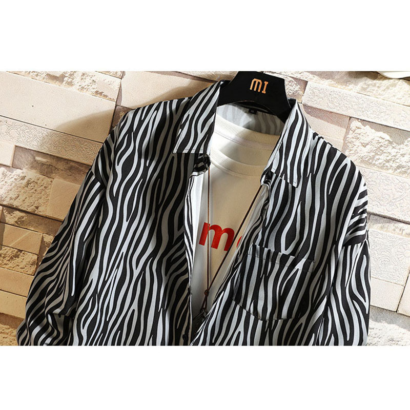 長袖シャツ メンズ カジュアル スリム 40代 50代 春物 ルームウェア 秋服 シマウマ柄 シャツ トップス お兄系 