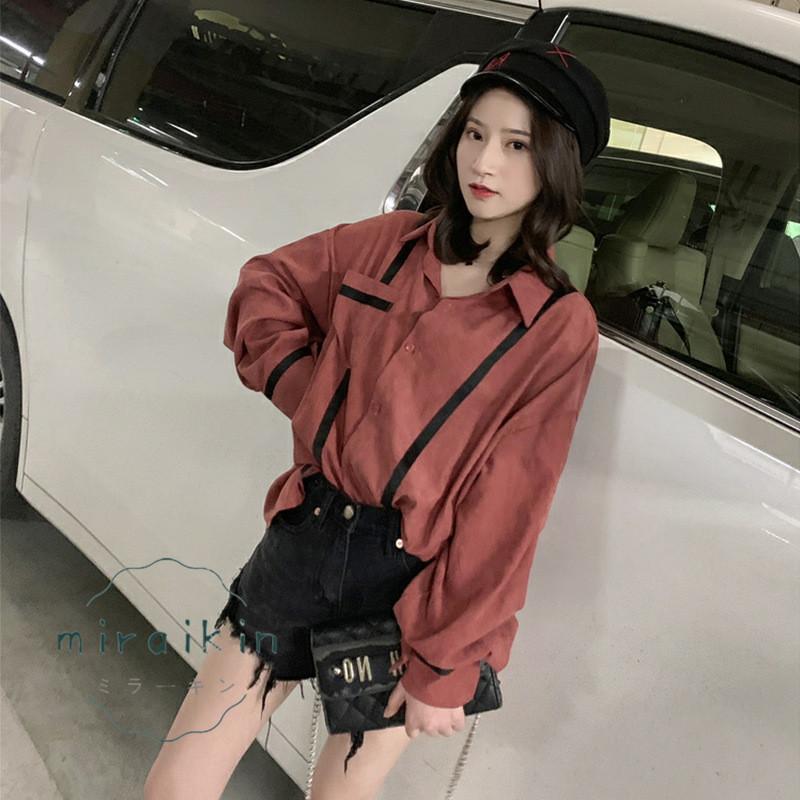 シャツブラウス 長袖 レディース 開襟シャツ 着やせ おしゃれ バイライン入り シンプル 体型カバー カジュアル トップス ダボシャツ カーディガン 