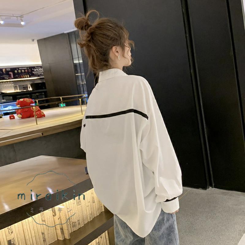 シャツブラウス 長袖 レディース 開襟シャツ 着やせ おしゃれ バイライン入り シンプル 体型カバー カジュアル トップス ダボシャツ カーディガン 