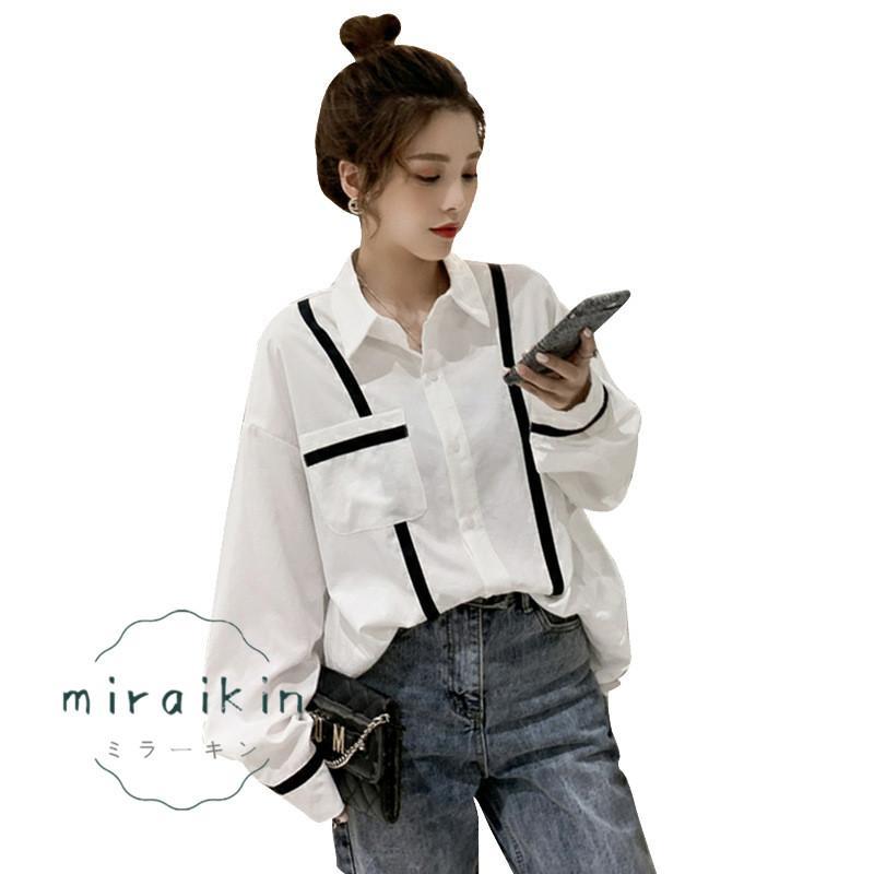 シャツブラウス 長袖 レディース 開襟シャツ 着やせ おしゃれ バイライン入り シンプル 体型カバー カジュアル トップス ダボシャツ カーディガン 