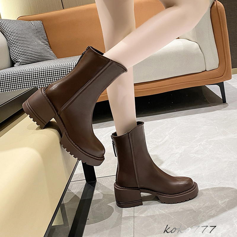 ブーツ レディース ショートブーツ 革靴 太めヒール ウォーキング クラブ OL 発表会 通勤 女子 お出掛け 秋冬 スクール ワーク オシャレ 