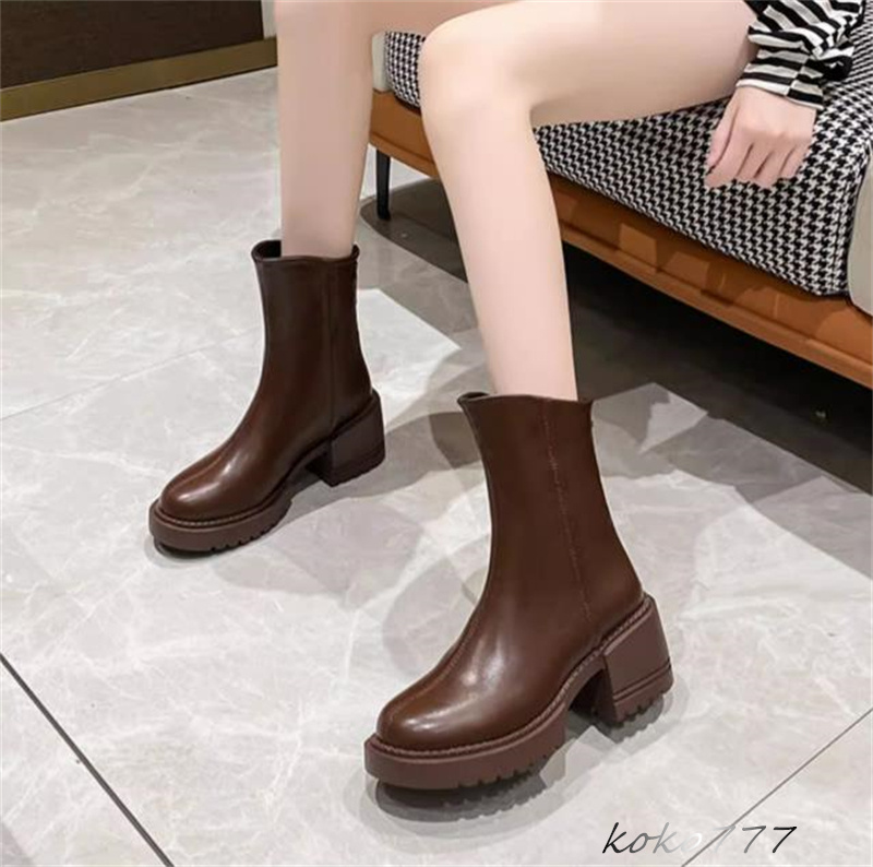 ブーツ レディース ショートブーツ 革靴 太めヒール ウォーキング クラブ OL 発表会 通勤 女子 お出掛け 秋冬 スクール ワーク オシャレ 