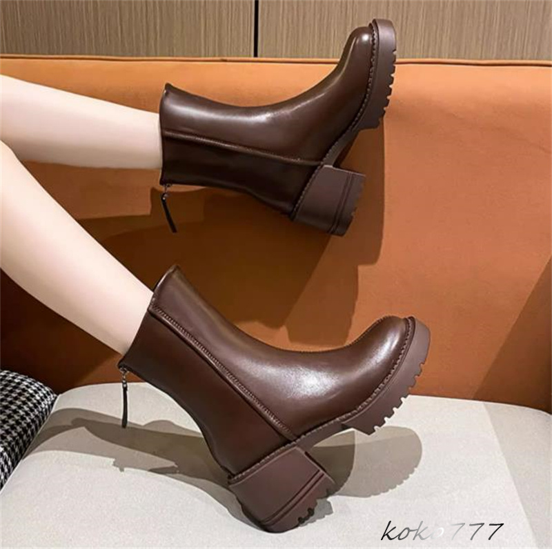 ブーツ レディース ショートブーツ 革靴 太めヒール ウォーキング クラブ OL 発表会 通勤 女子 お出掛け 秋冬 スクール ワーク オシャレ 