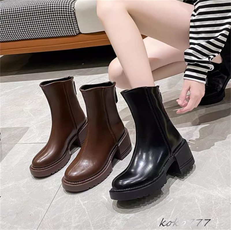 ブーツ レディース ショートブーツ 革靴 太めヒール ウォーキング クラブ OL 発表会 通勤 女子 お出掛け 秋冬 スクール ワーク オシャレ 