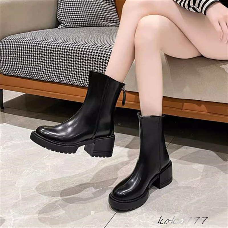 ブーツ レディース ショートブーツ 革靴 太めヒール ウォーキング クラブ OL 発表会 通勤 女子 お出掛け 秋冬 スクール ワーク オシャレ 