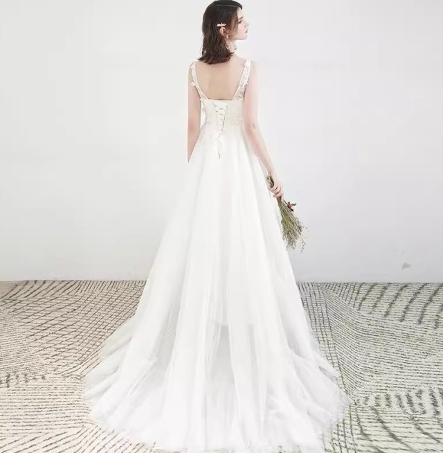 ウェディングドレス 袖なし ノースリーブ エンパイアライン 結婚式 花嫁 白 ドレス 大きいサイズ マタニティドレス レースアップ ハイウエスト 3L 小さいサイズ 