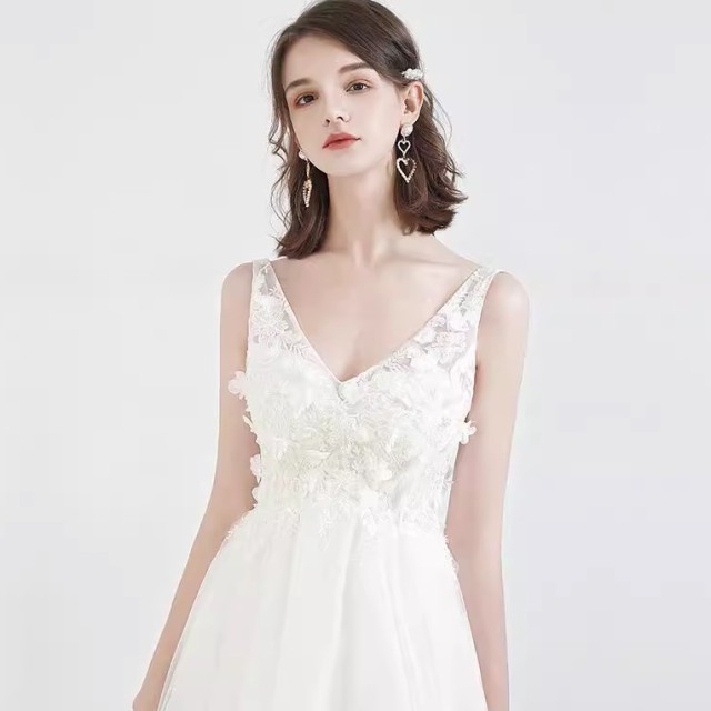 ウェディングドレス 袖なし ノースリーブ エンパイアライン 結婚式 花嫁 白 ドレス 大きいサイズ マタニティドレス レースアップ ハイウエスト 3L 小さいサイズ 