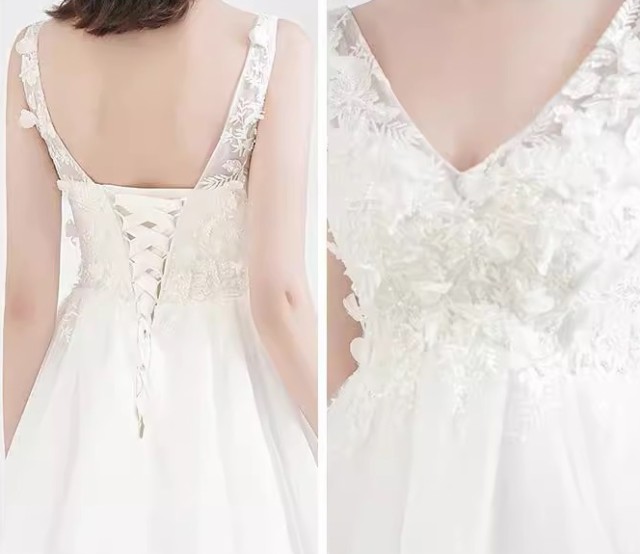 ウェディングドレス 袖なし ノースリーブ エンパイアライン 結婚式 花嫁 白 ドレス 大きいサイズ マタニティドレス レースアップ ハイウエスト 3L 小さいサイズ 