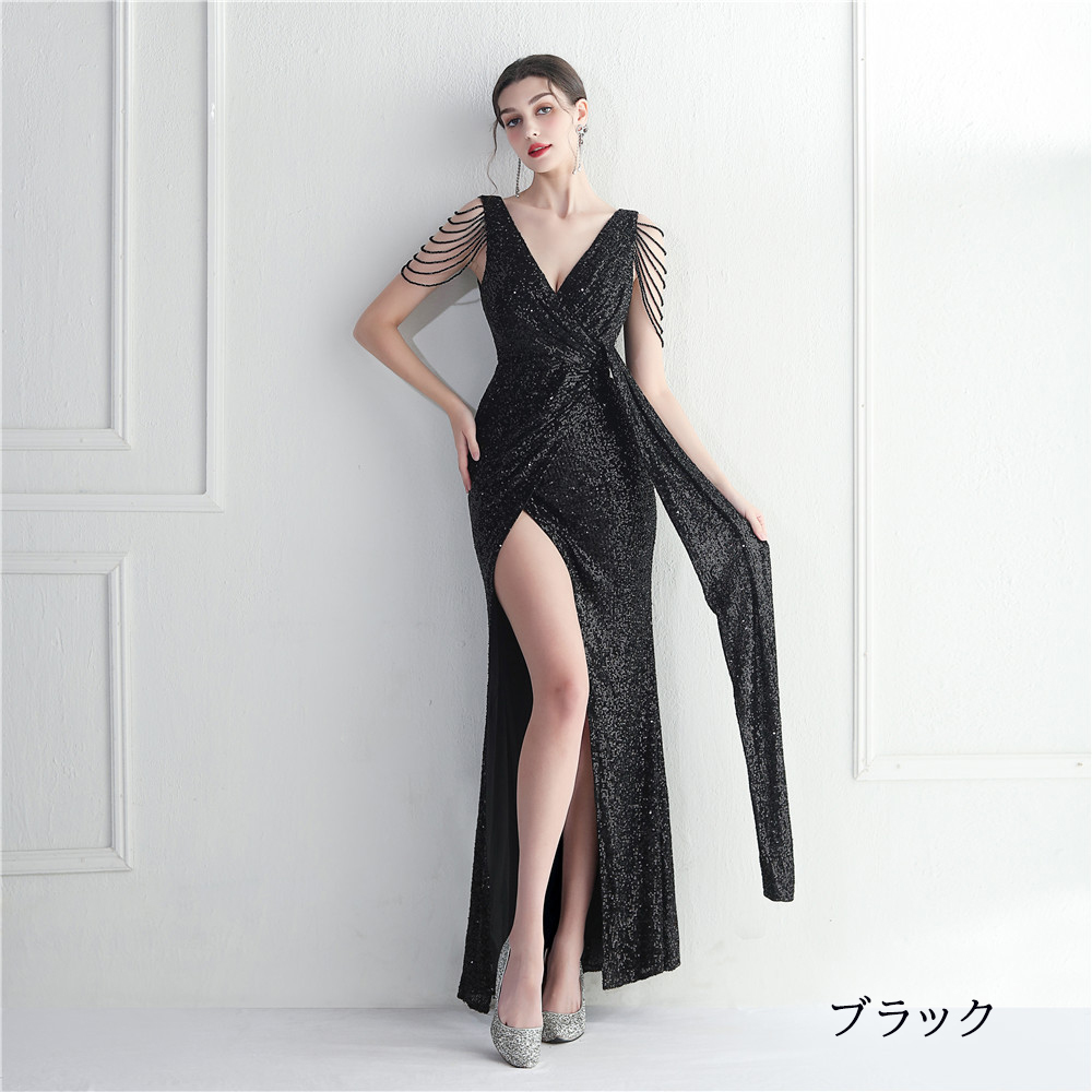 カラードレス マーメイドドレス パーティードレス スリット ビーズ ウェディングドレス 発表会 二次会 結婚式 大きいサイズ スパン小さいサイズ 