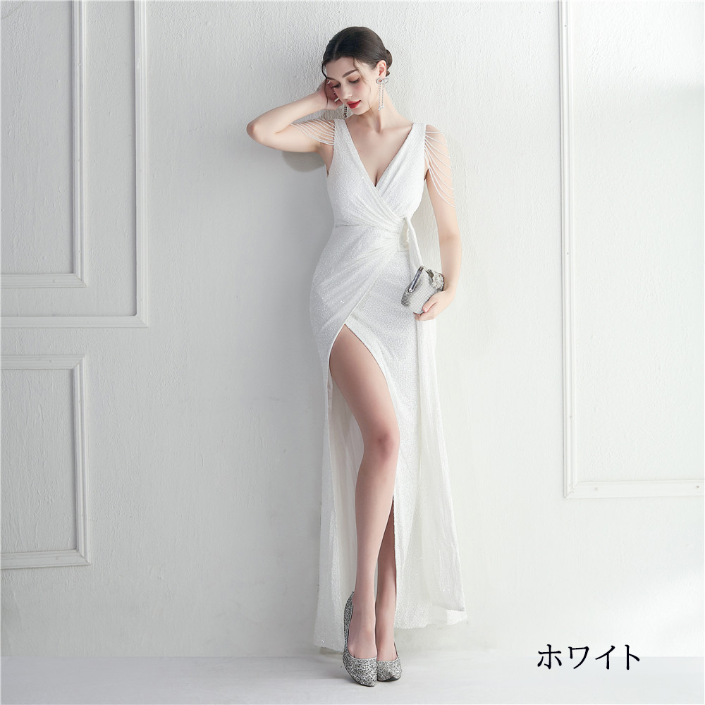 カラードレス マーメイドドレス パーティードレス スリット ビーズ ウェディングドレス 発表会 二次会 結婚式 大きいサイズ スパン小さいサイズ 