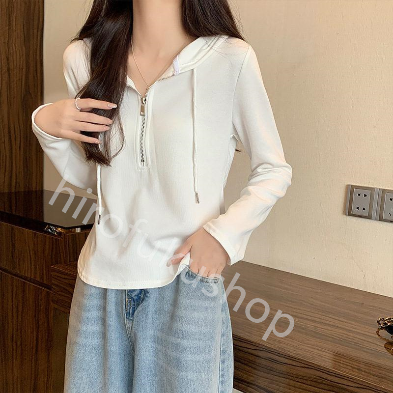 長袖Tシャツ フード付き ロンT レディース カットソー プルオーバー 体型カバー ゆったり ルームウエア 春秋 トップス ファスナー 