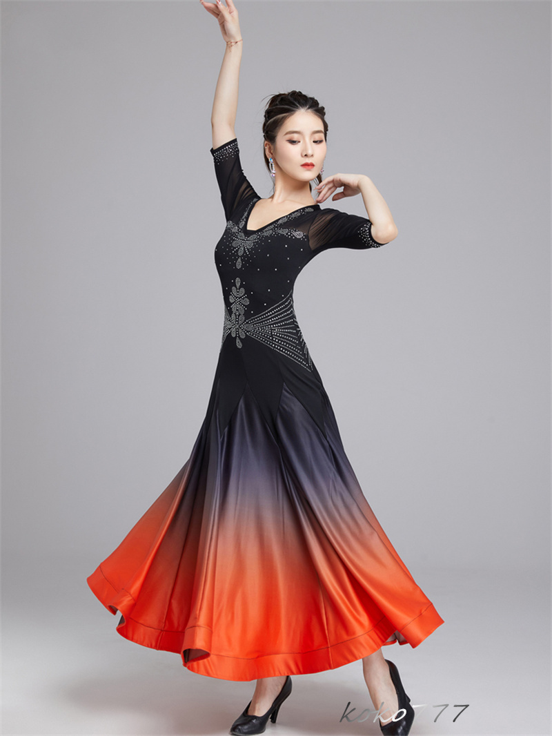 ロングドレス レディース ワンピース ダンスウェア カラードレス パーティー 舞台衣装 発表会 洋服 ラテンモダンダンス コスチューム ワルツ 社交ダンス 公演 