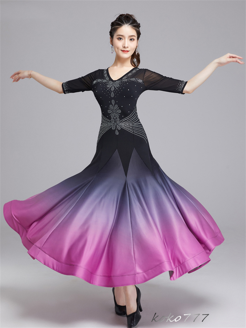 ロングドレス レディース ワンピース ダンスウェア カラードレス パーティー 舞台衣装 発表会 洋服 ラテンモダンダンス コスチューム ワルツ 社交ダンス 公演 