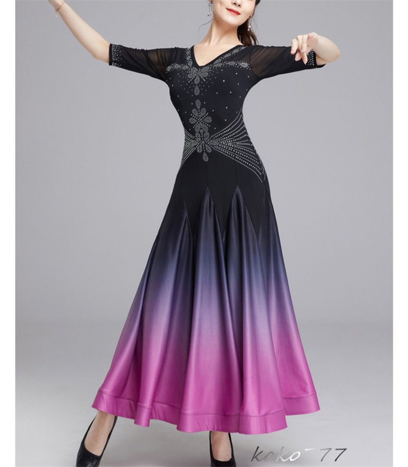 ロングドレス レディース ワンピース ダンスウェア カラードレス パーティー 舞台衣装 発表会 洋服 ラテンモダンダンス コスチューム ワルツ 社交ダンス 公演 