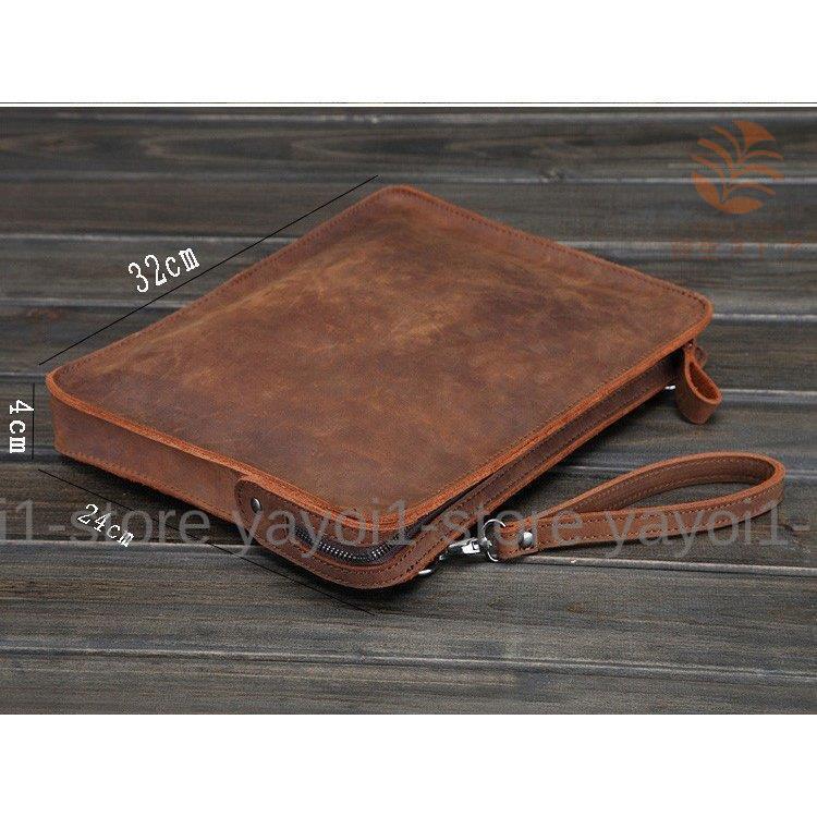 セカンドバッグ メンズ 。 レザー チェーン付き クラッチバッグ オーガナイザー 小型 ブラウン ショルダー付き ビジネスバッグ ショルダーバッグ 