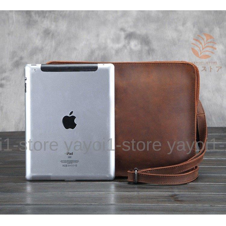 セカンドバッグ メンズ 。 レザー チェーン付き クラッチバッグ オーガナイザー 小型 ブラウン ショルダー付き ビジネスバッグ ショルダーバッグ 