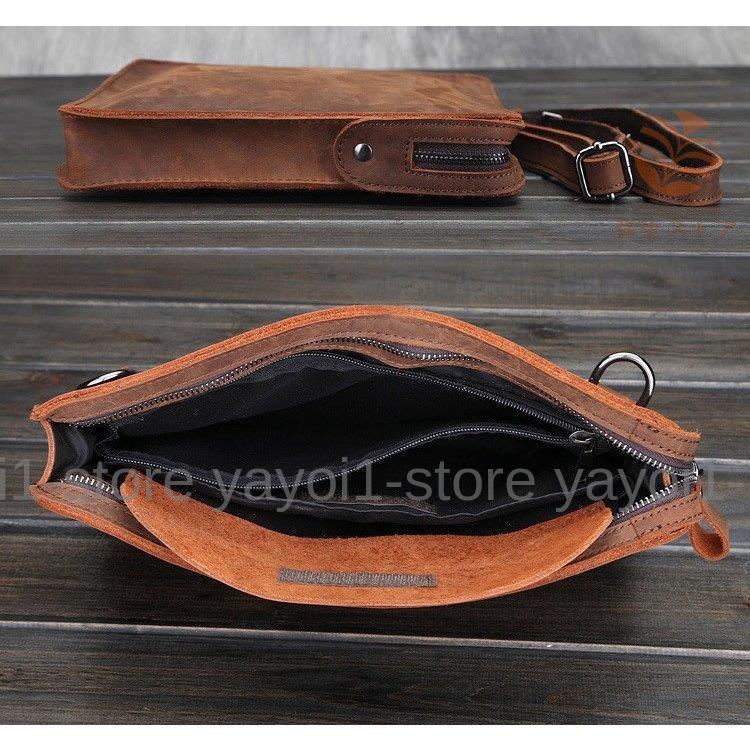 セカンドバッグ メンズ 。 レザー チェーン付き クラッチバッグ オーガナイザー 小型 ブラウン ショルダー付き ビジネスバッグ ショルダーバッグ 