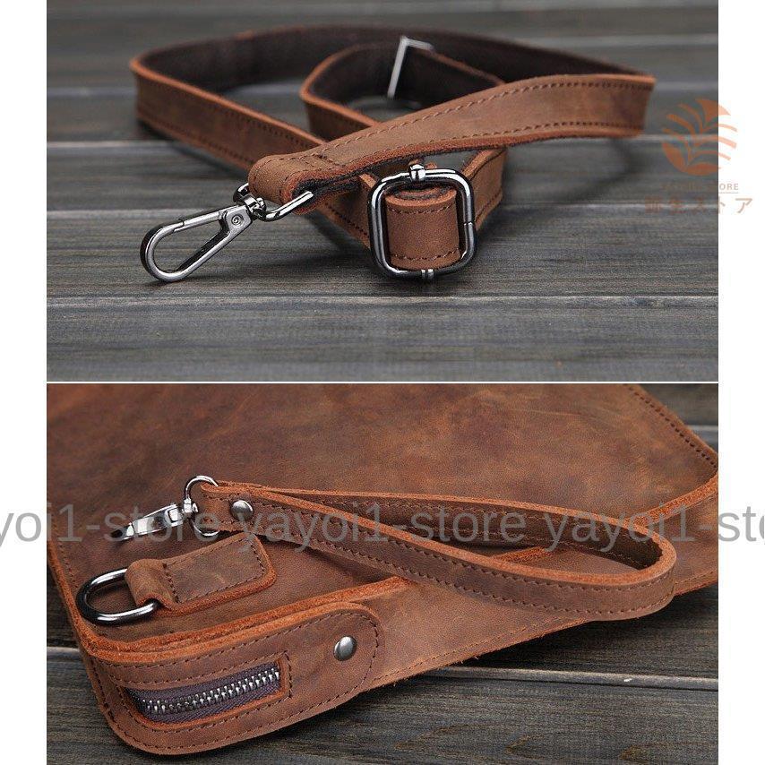 セカンドバッグ メンズ 。 レザー チェーン付き クラッチバッグ オーガナイザー 小型 ブラウン ショルダー付き ビジネスバッグ ショルダーバッグ 