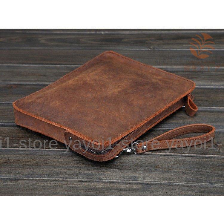 セカンドバッグ メンズ 。 レザー チェーン付き クラッチバッグ オーガナイザー 小型 ブラウン ショルダー付き ビジネスバッグ ショルダーバッグ 