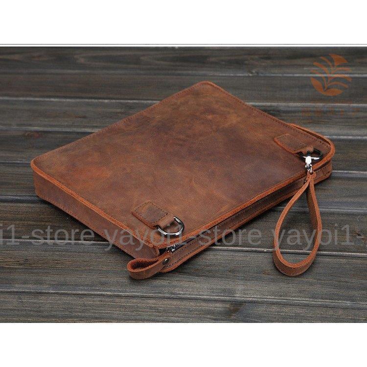 セカンドバッグ メンズ 。 レザー チェーン付き クラッチバッグ オーガナイザー 小型 ブラウン ショルダー付き ビジネスバッグ ショルダーバッグ 