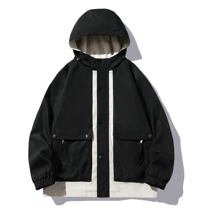 マウンテンメンズ 2TYPE ウィンドブレーカー 配色 フード付き アウター 撥水 防風 ジップジップアップ 