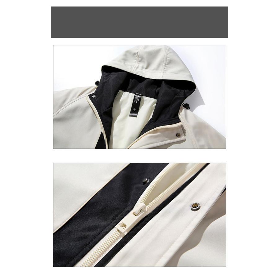 マウンテンメンズ 2TYPE ウィンドブレーカー 配色 フード付き アウター 撥水 防風 ジップジップアップ 