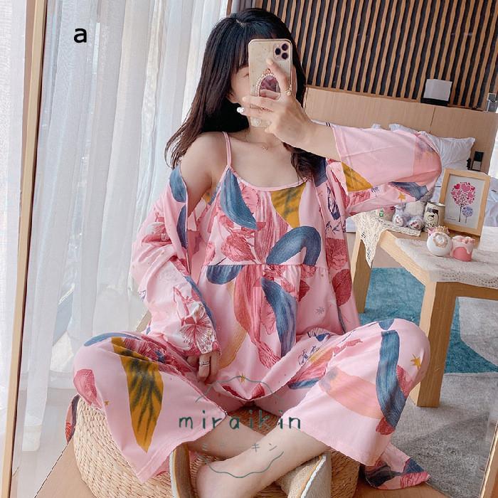 ルームウェア 3点セット レディース 花柄 パジャマ カーディガン 春秋夏 部屋着 パンツ 30代 リラックス 40代 20代 ナイトウェア 50代 長袖 