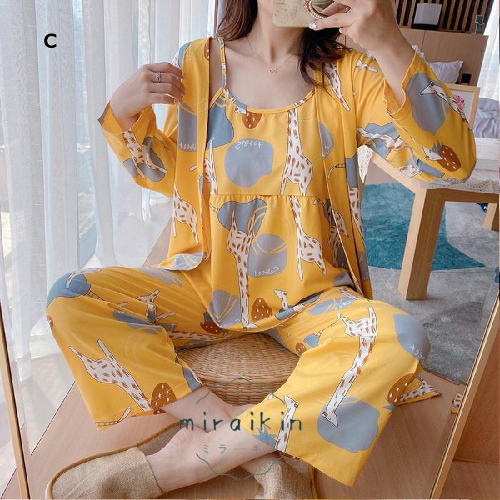 ルームウェア 3点セット レディース 花柄 パジャマ カーディガン 春秋夏 部屋着 パンツ 30代 リラックス 40代 20代 ナイトウェア 50代 長袖 