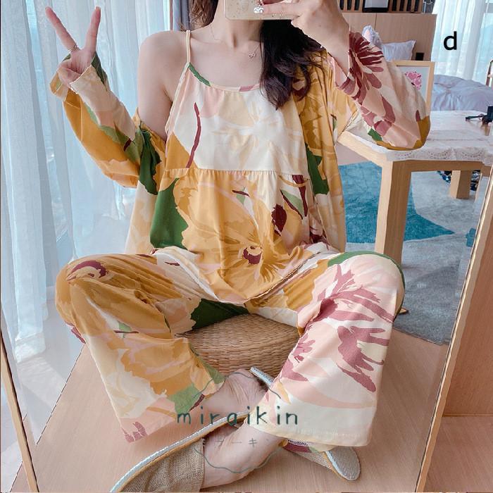 ルームウェア 3点セット レディース 花柄 パジャマ カーディガン 春秋夏 部屋着 パンツ 30代 リラックス 40代 20代 ナイトウェア 50代 長袖 