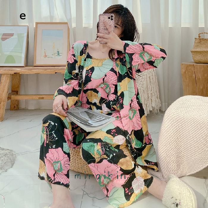 ルームウェア 3点セット レディース 花柄 パジャマ カーディガン 春秋夏 部屋着 パンツ 30代 リラックス 40代 20代 ナイトウェア 50代 長袖 