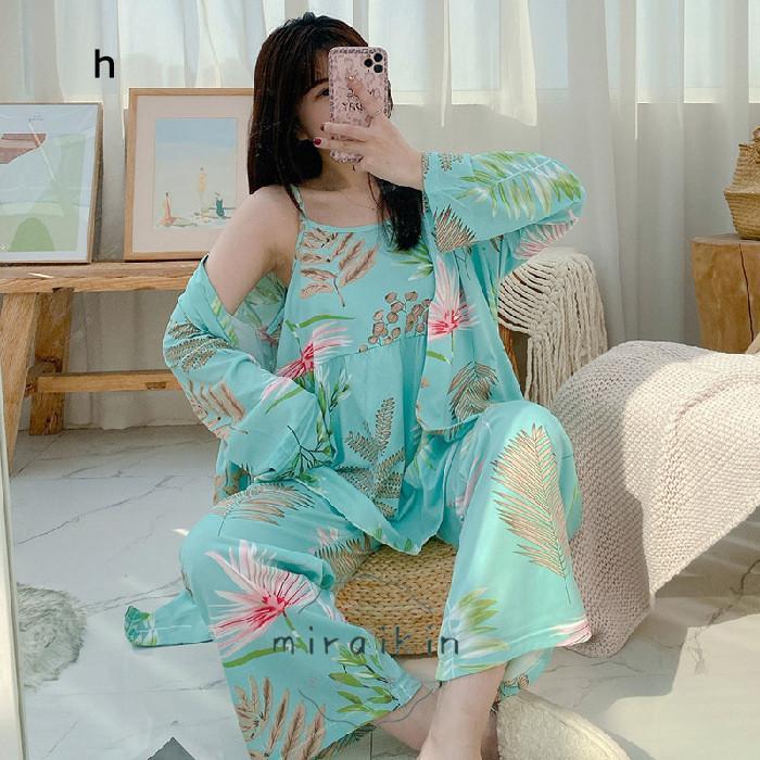 ルームウェア 3点セット レディース 花柄 パジャマ カーディガン 春秋夏 部屋着 パンツ 30代 リラックス 40代 20代 ナイトウェア 50代 長袖 