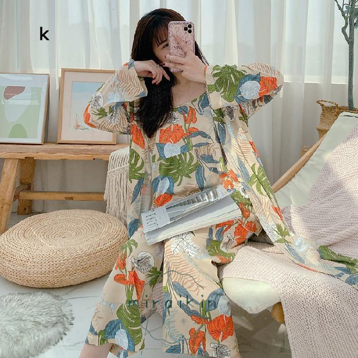 ルームウェア 3点セット レディース 花柄 パジャマ カーディガン 春秋夏 部屋着 パンツ 30代 リラックス 40代 20代 ナイトウェア 50代 長袖 