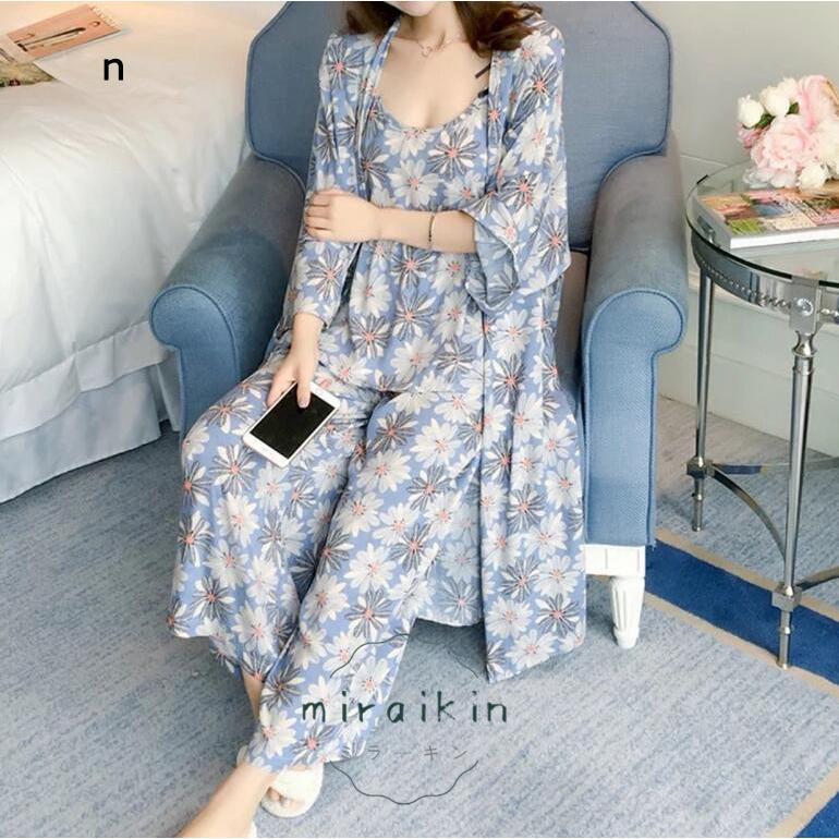 ルームウェア 3点セット レディース 花柄 パジャマ カーディガン 春秋夏 部屋着 パンツ 30代 リラックス 40代 20代 ナイトウェア 50代 長袖 