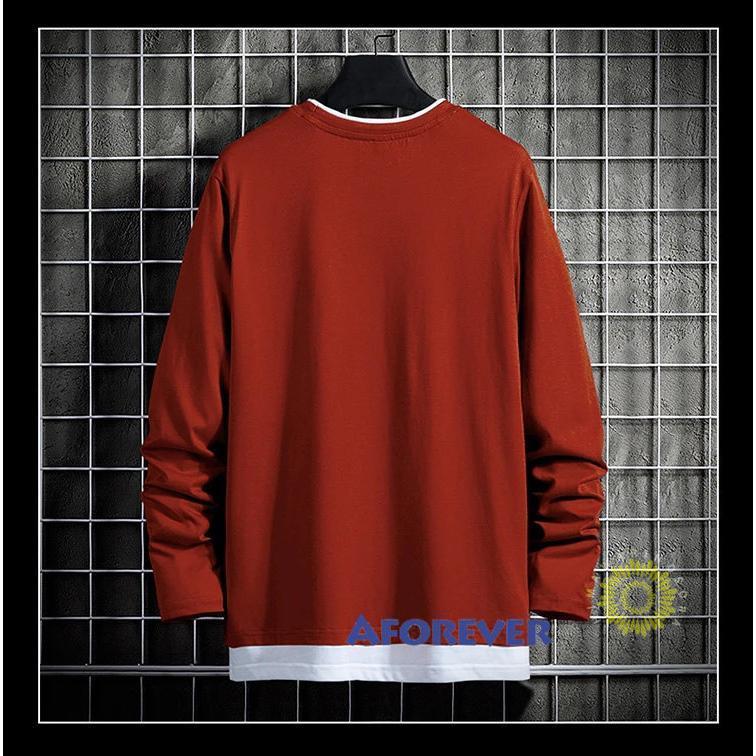 Tシャツ メンズ 長袖 ティーシャツ 長袖Tシャツ 無地 丸首 トップス カジュアル プルオーバー 重ね着風 秋 秋服 ファッション メンズファッション 