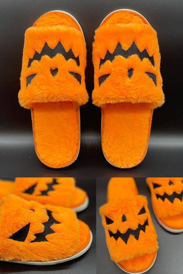 スリッパ カボチャ柄 秋冬 小物 もこもこ かわいい ふわふわ コンフォート 大きいサイズ クリスマス ハロウィン ギフト おしゃれ 
