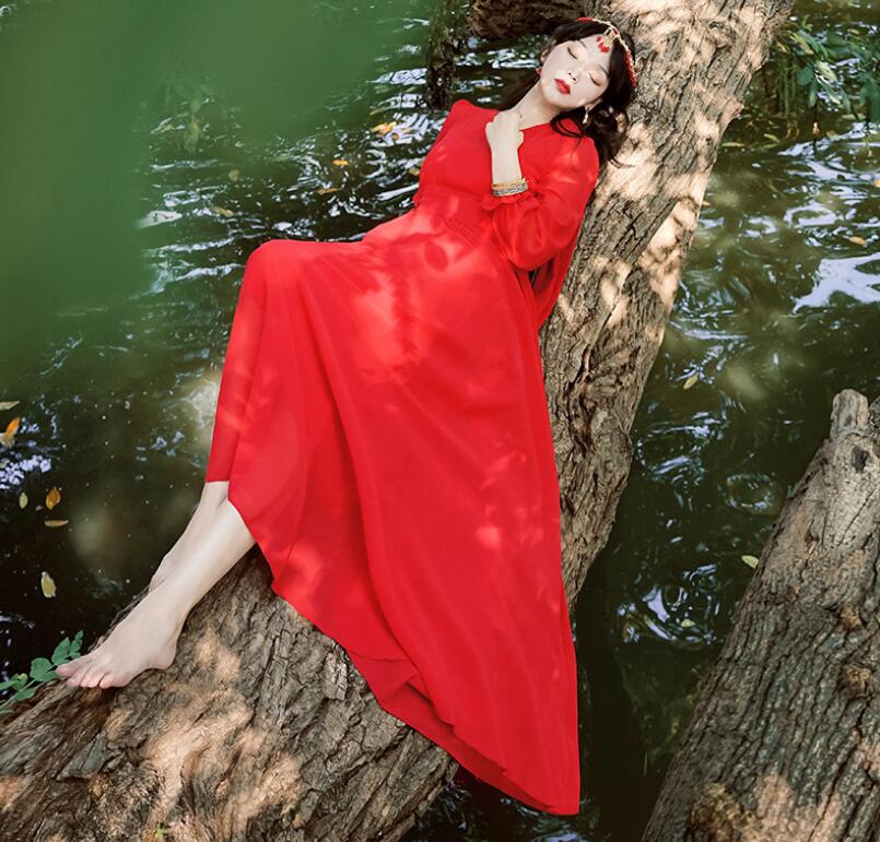 ワンピース カラードレス レディース ビーチドレス 広がる 大裾幅 トレーン Vネック エレ天使風 ダンスウェア 海旅行用ドレス ダブルリボン付き 