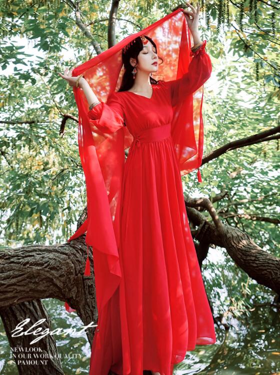 ワンピース カラードレス レディース ビーチドレス 広がる 大裾幅 トレーン Vネック エレ天使風 ダンスウェア 海旅行用ドレス ダブルリボン付き 