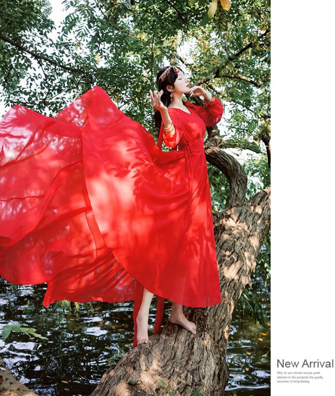 ワンピース カラードレス レディース ビーチドレス 広がる 大裾幅 トレーン Vネック エレ天使風 ダンスウェア 海旅行用ドレス ダブルリボン付き 