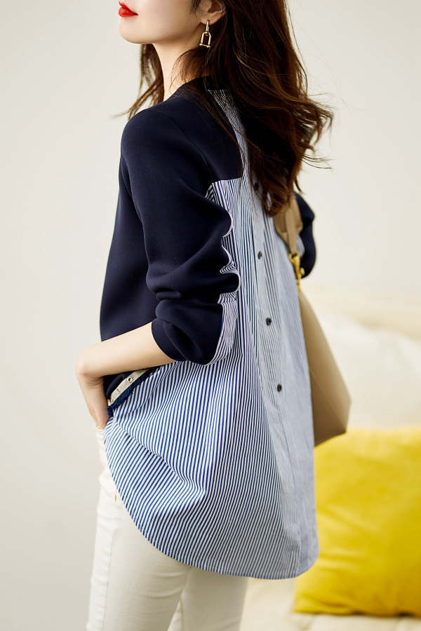 トップス レディース チュニック ロング Tシャツ Tシャツ バイドッキング 切り替え ストライプ 体型カバー プルオーバー スウェット 