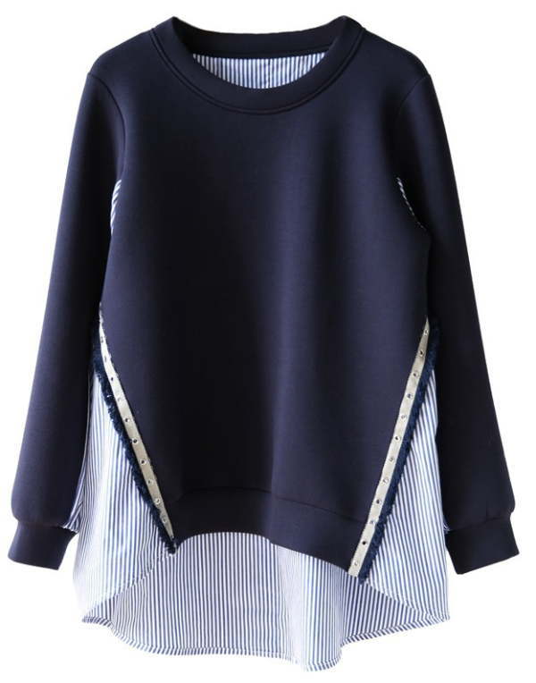 トップス レディース チュニック ロング Tシャツ Tシャツ バイドッキング 切り替え ストライプ 体型カバー プルオーバー スウェット 