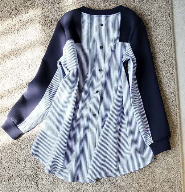 トップス レディース チュニック ロング Tシャツ Tシャツ バイドッキング 切り替え ストライプ 体型カバー プルオーバー スウェット 