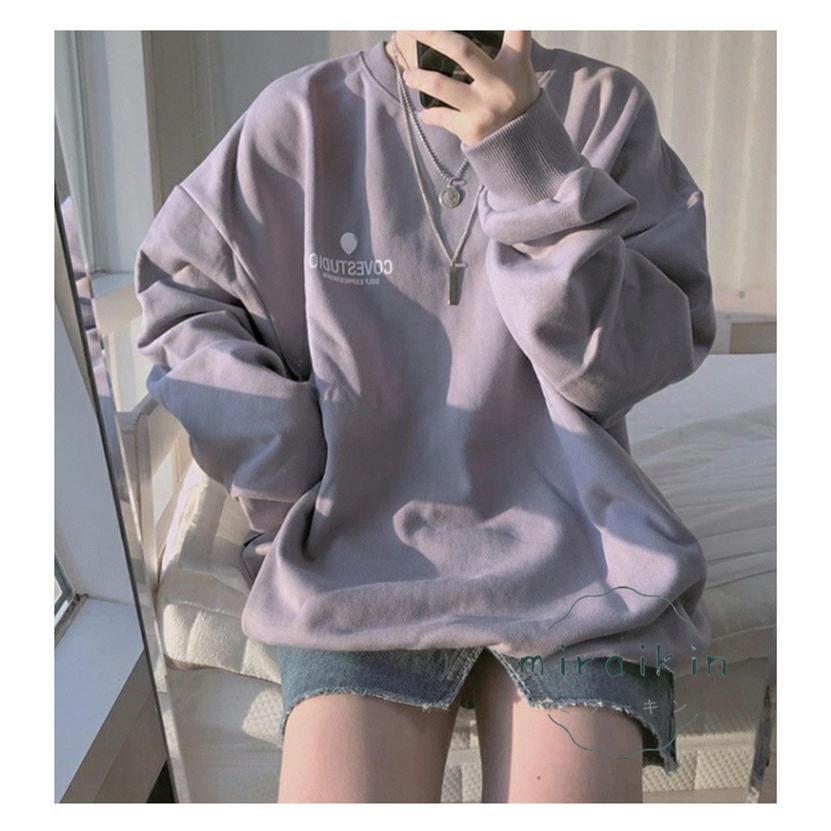 トレーナー レディース プルオーバー クルーネック 長袖 無地 ゆったり トップス スウェット 春 秋 お出かけ 買い物 リラックス ショッピング Tシャツ 