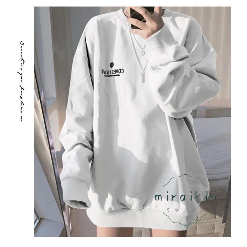 トレーナー レディース プルオーバー クルーネック 長袖 無地 ゆったり トップス スウェット 春 秋 お出かけ 買い物 リラックス ショッピング Tシャツ 