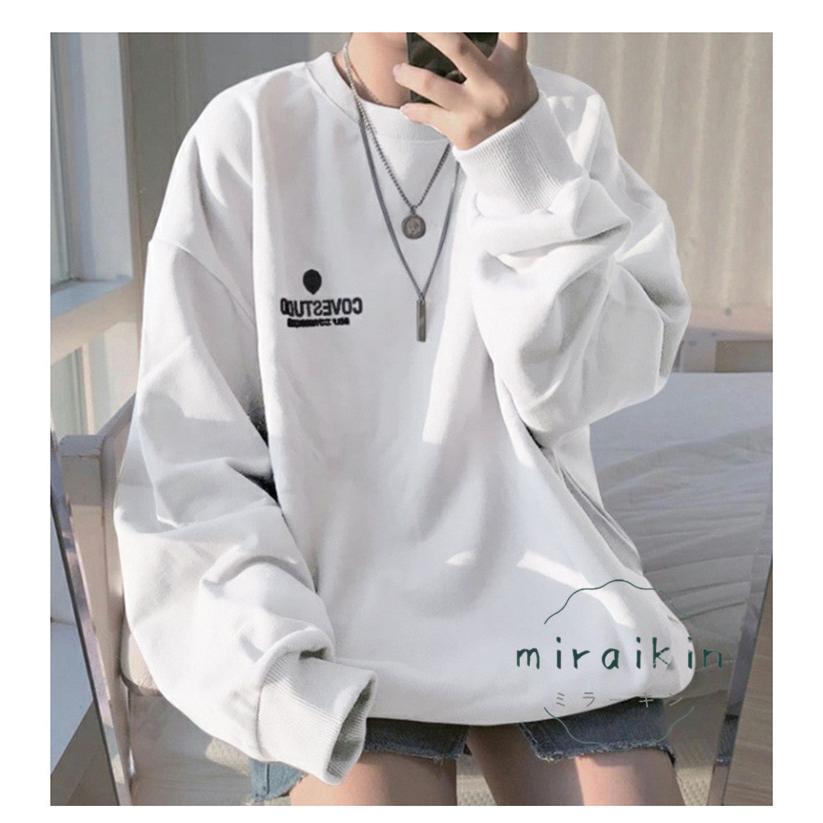 トレーナー レディース プルオーバー クルーネック 長袖 無地 ゆったり トップス スウェット 春 秋 お出かけ 買い物 リラックス ショッピング Tシャツ 